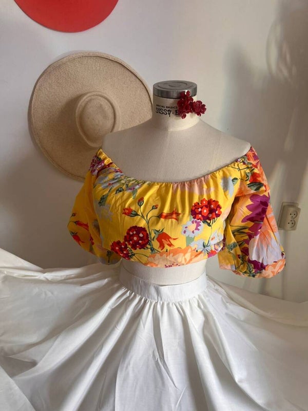 Fiesta Floral Off-Shoulder Crop Top