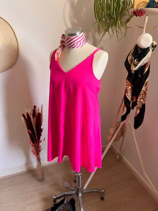 Hot Pink V-Neck Dance Dress