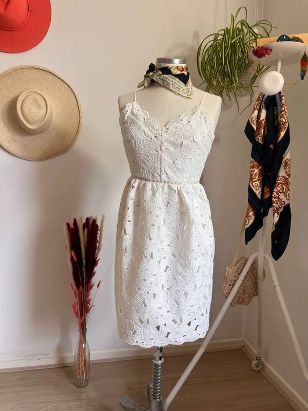 White Lace Floral Party Dress