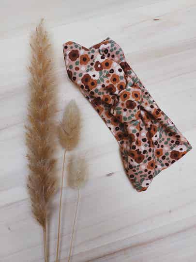 Haarbandje knoop Bruine Bloemen