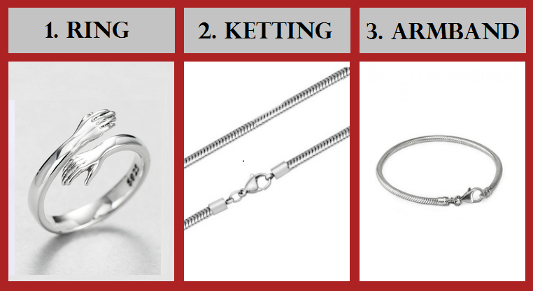Knuffel ring, ketting- en (bedel)armband.