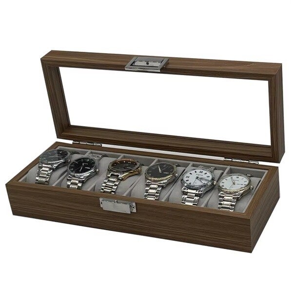 Horloge doos hout 6 stuks