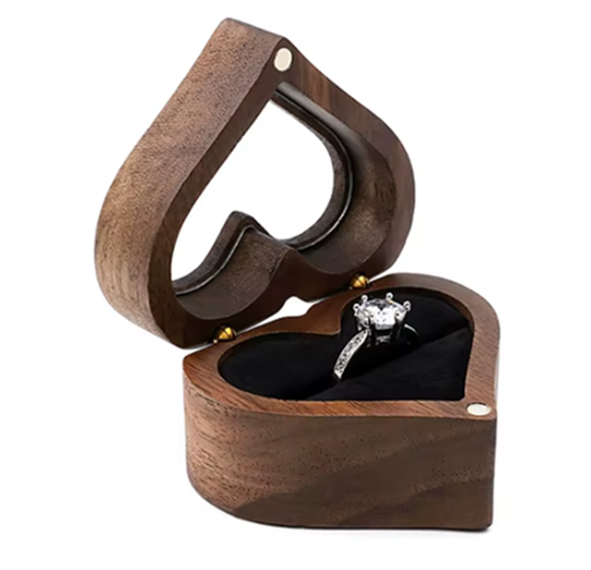 Ringdoosje hartje hout - één ring