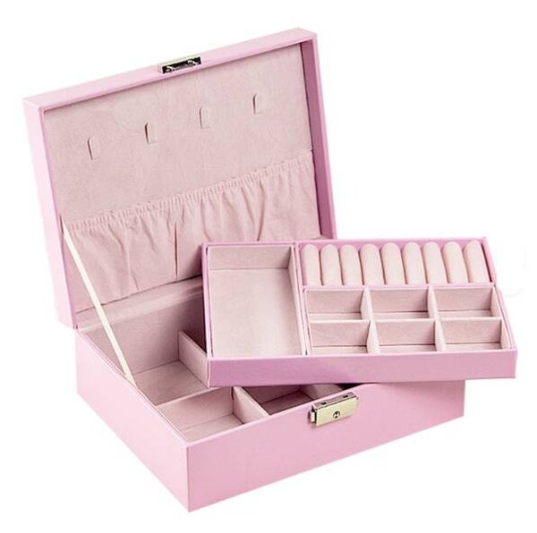 Sieradendoos met slot en uitneembare tray rose