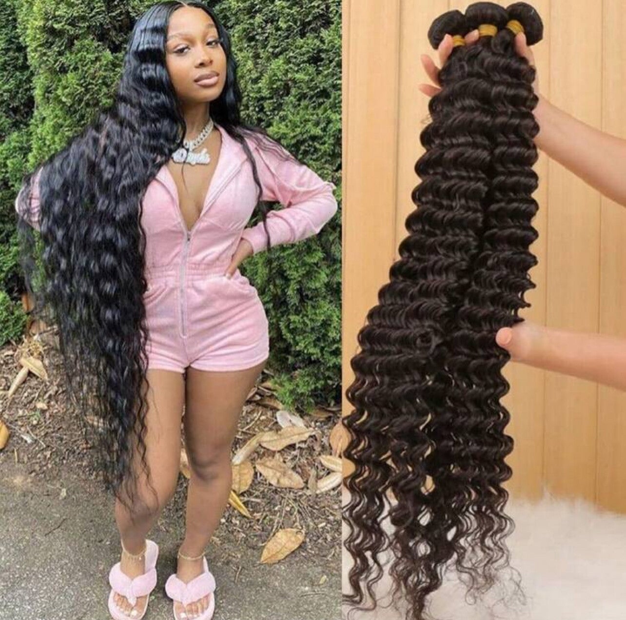 Brazilian Deep Wave Human Hair 3 Bundles (22 24 26) 12A Unprocessed Virgin Brazilian Virgin Remy Deep Curly Weave Human Hair Bundles Hair Weft Extensions Natural Black For Women