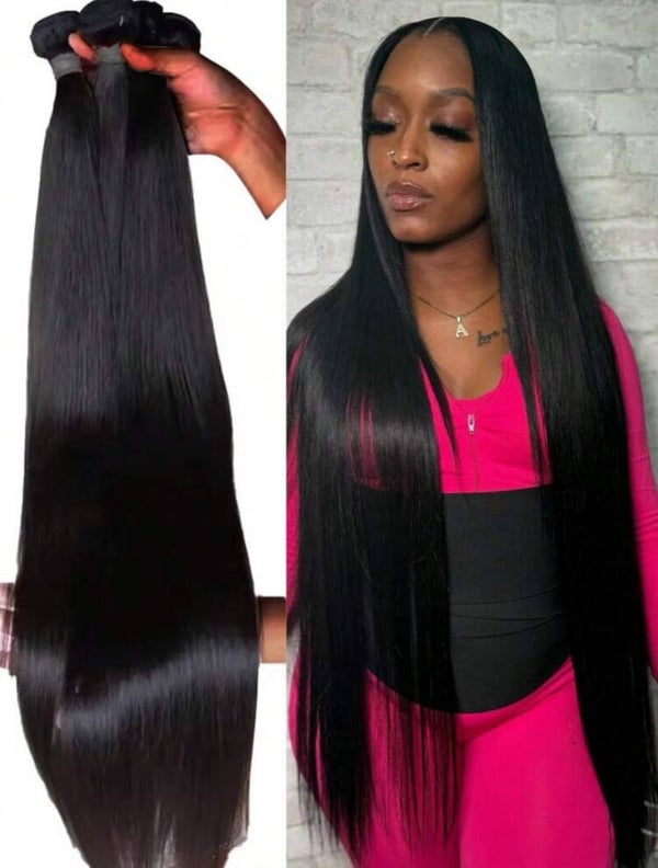 15A Brazilian Straight Bundles Human Hair (24 26 28 Inch)  Unprocessed Straight Human Hair Quick Weave Hair 3 Bundles Thick Remy Virgin Hair Extensions Natural Color