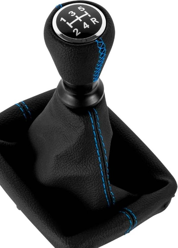 Pommeau de Levier de Vitesse Cuir avec Soufflet Compatible pour Peugeot Partner 2008-2022 Citroen Berlingo III MK3 (Bleu)