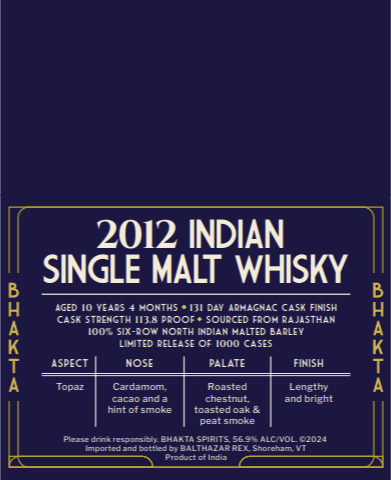 BHAKTA 2012 Indian Single Malt Whiskey Shelf Talker