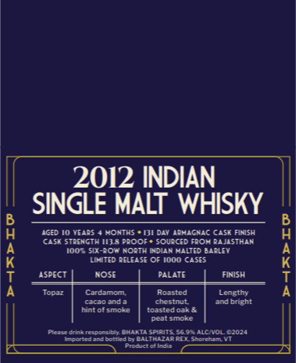 BHAKTA 2012 Indian Single Malt Whiskey Shelf Talker