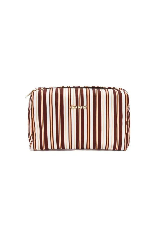 Toilettas groot stripe khaki