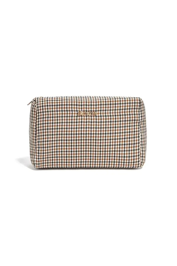 Toilettas groot plaid khaki