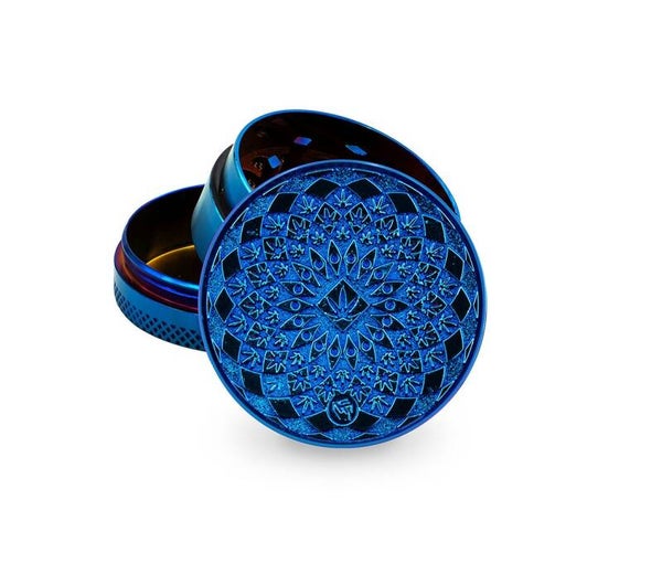 Metal Grinder Icy Blue Mandala Leaf (⌀40 mm / 3-parts)