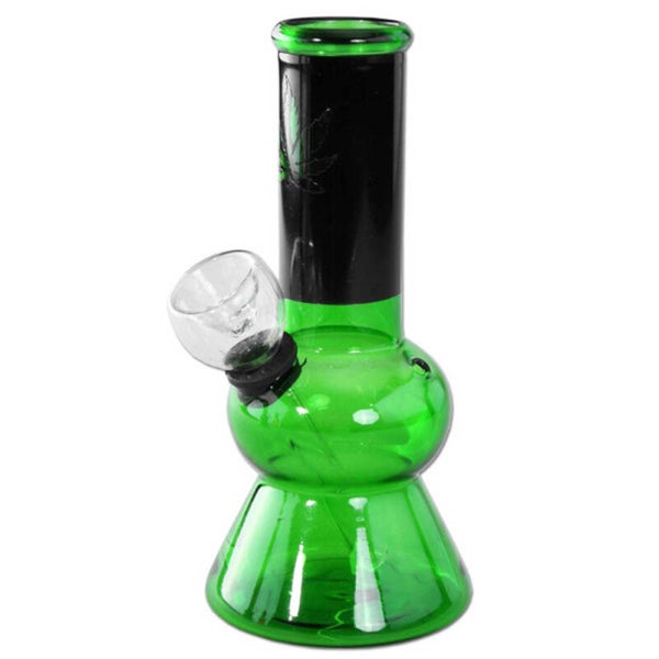 Green Glass Bong with Leaf 13,5cm