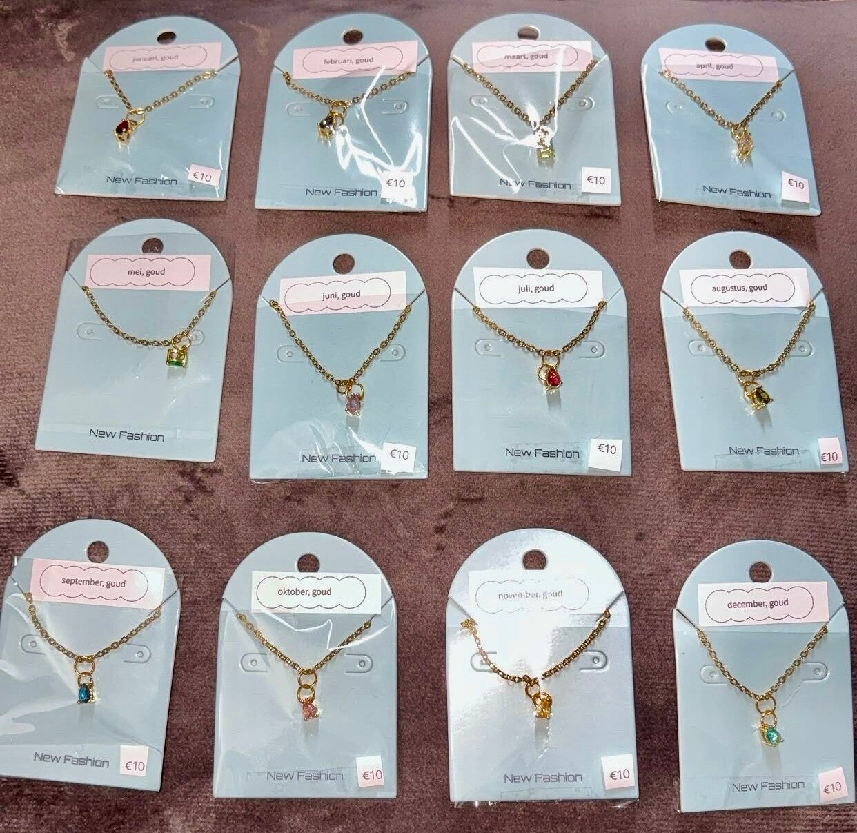 Geboortesteen ketting zilver