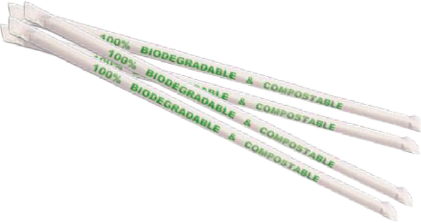 Biologisch lange papieren rietjes - individueel verpakt, effen wit