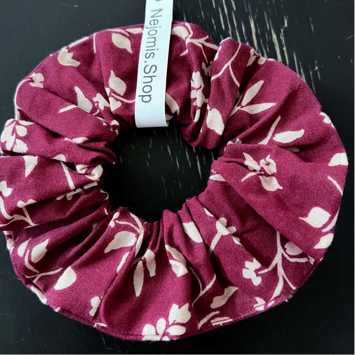 Burgundy Floral Scrunchies