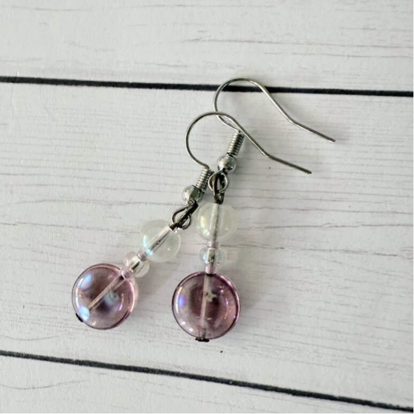 Lavender Fancy Coin Beaded Handmade Earrings