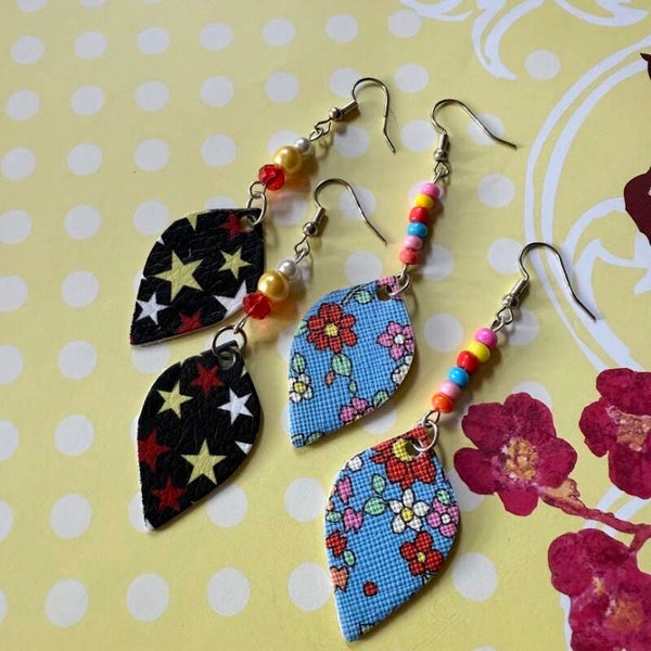 Whimsical Leaf Dangle Earrings – Colorful Beaded Handmade Gifts for all Occasions