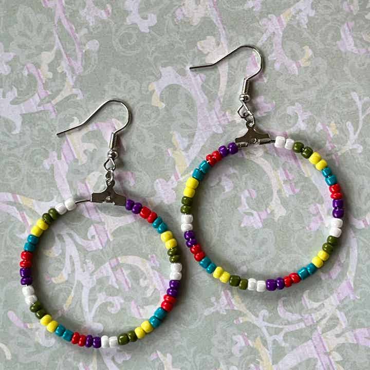 Multi Color Beaded Hoop Earrings