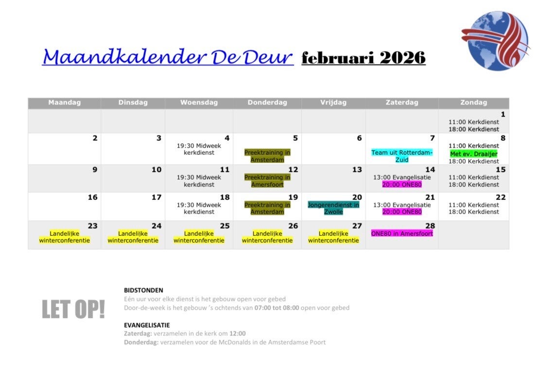 maandkalender voor de deur kerk