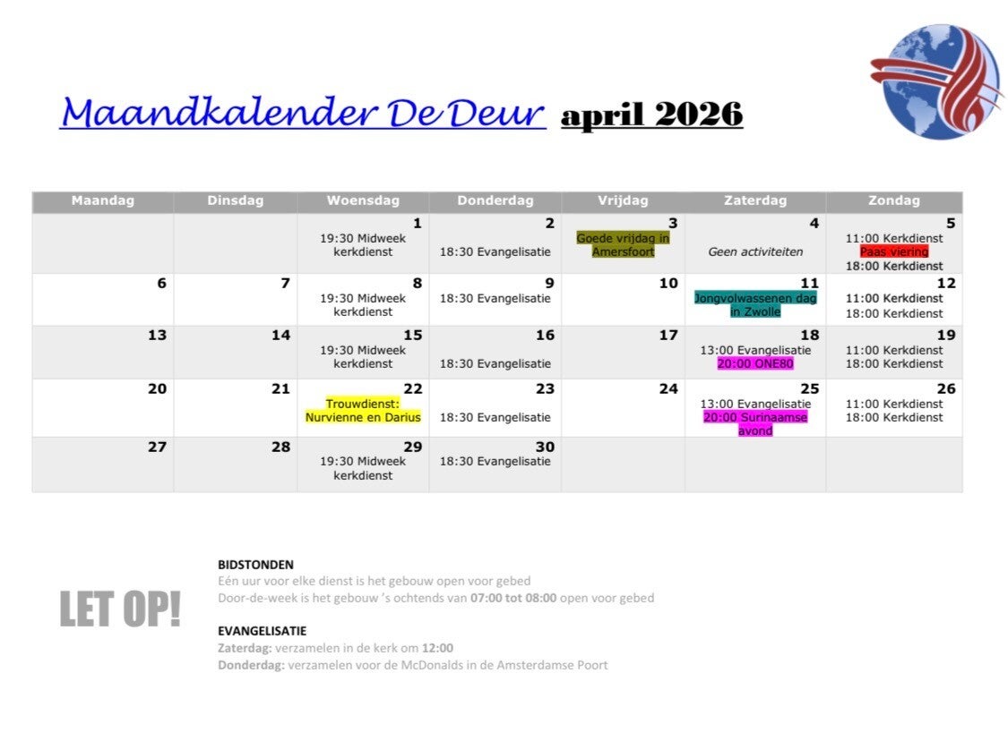 maandkalender voor de deur kerk