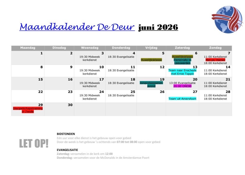 maandkalender voor de deur kerk