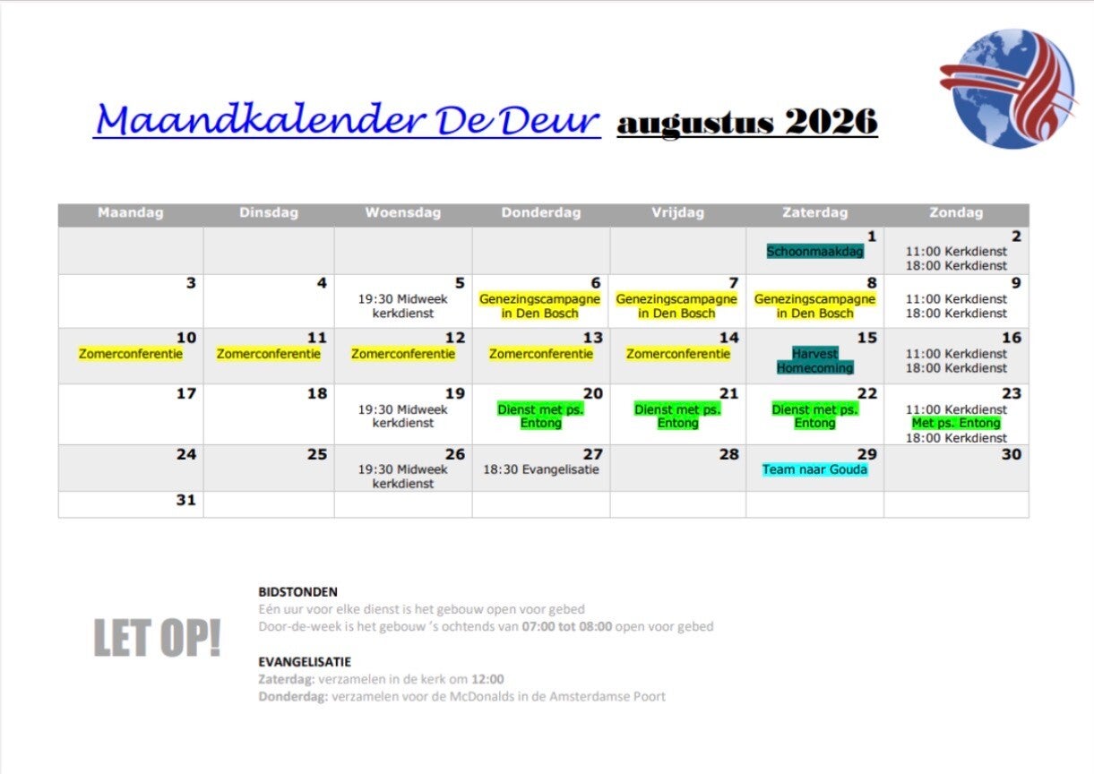 maandkalender voor de deur kerk