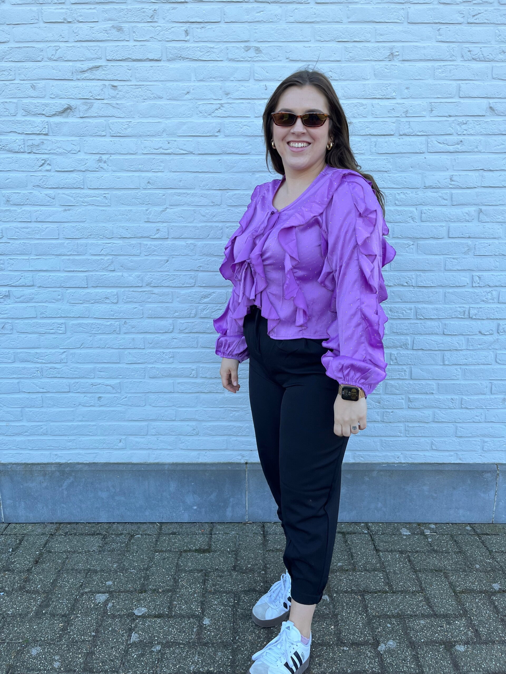 Blouse met frengels en stuts paars