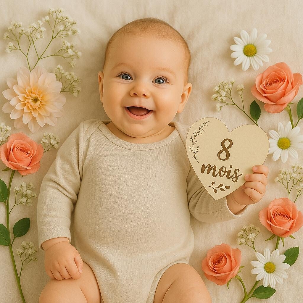 Lot cartes étapes bois coeur personnalisée prénom naissance - jalon de naissance pour photo souvenir