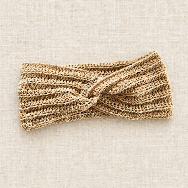 Twist-Stirnband Beige – handgehäkelt aus Acrylwolle