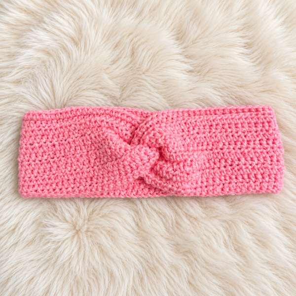 Twist-Stirnband Rosa – handgehäkelt aus Acrylwolle