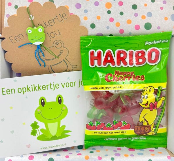 Postkadootje Kersjes | Haribo kersjes snoepjes | Opkikkertje voor jou gelukje | Kaartje naar keuze