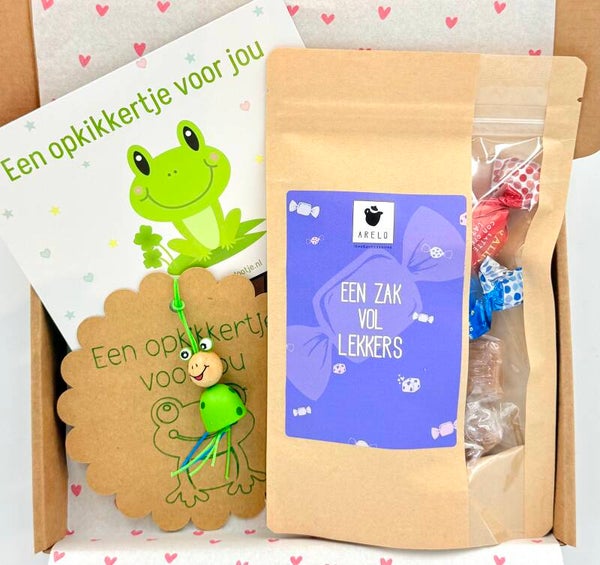 Postkadootje Lekkers | Een zak vol lekkers | Opkikkergelukje | Kaartje naar keuze
