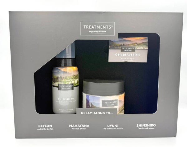 Postkadootje Treatments | Cadeaubox Shinshiro met hair & body showerfoam en sea salt body scrub | Kaartje naar keuze