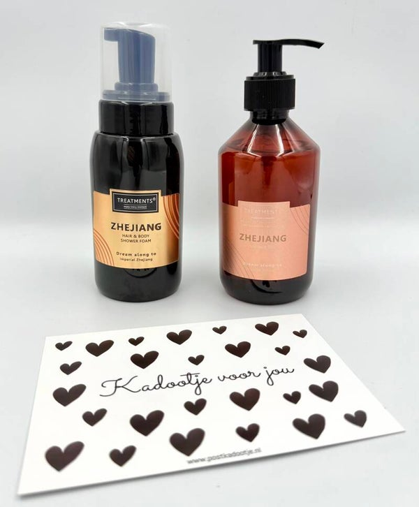 Postkadootje Zhejiang | Treatments hair en body shower foam | Shower gel | Kaartje naar keuze