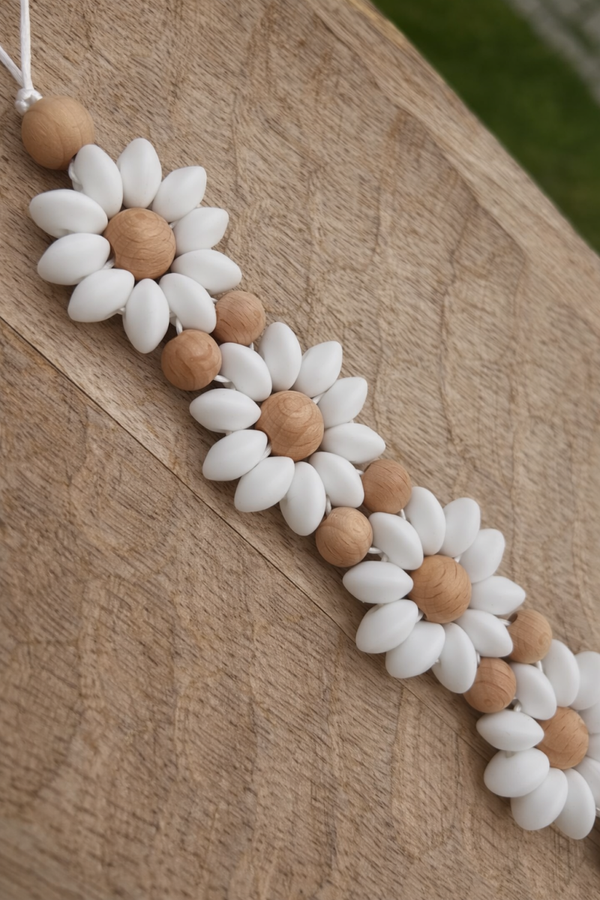 Handgemaakt  Speenkoord | Natural Wood & White