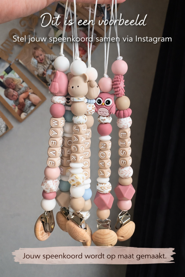Uniek speenkoord met naam  zelf samengesteld