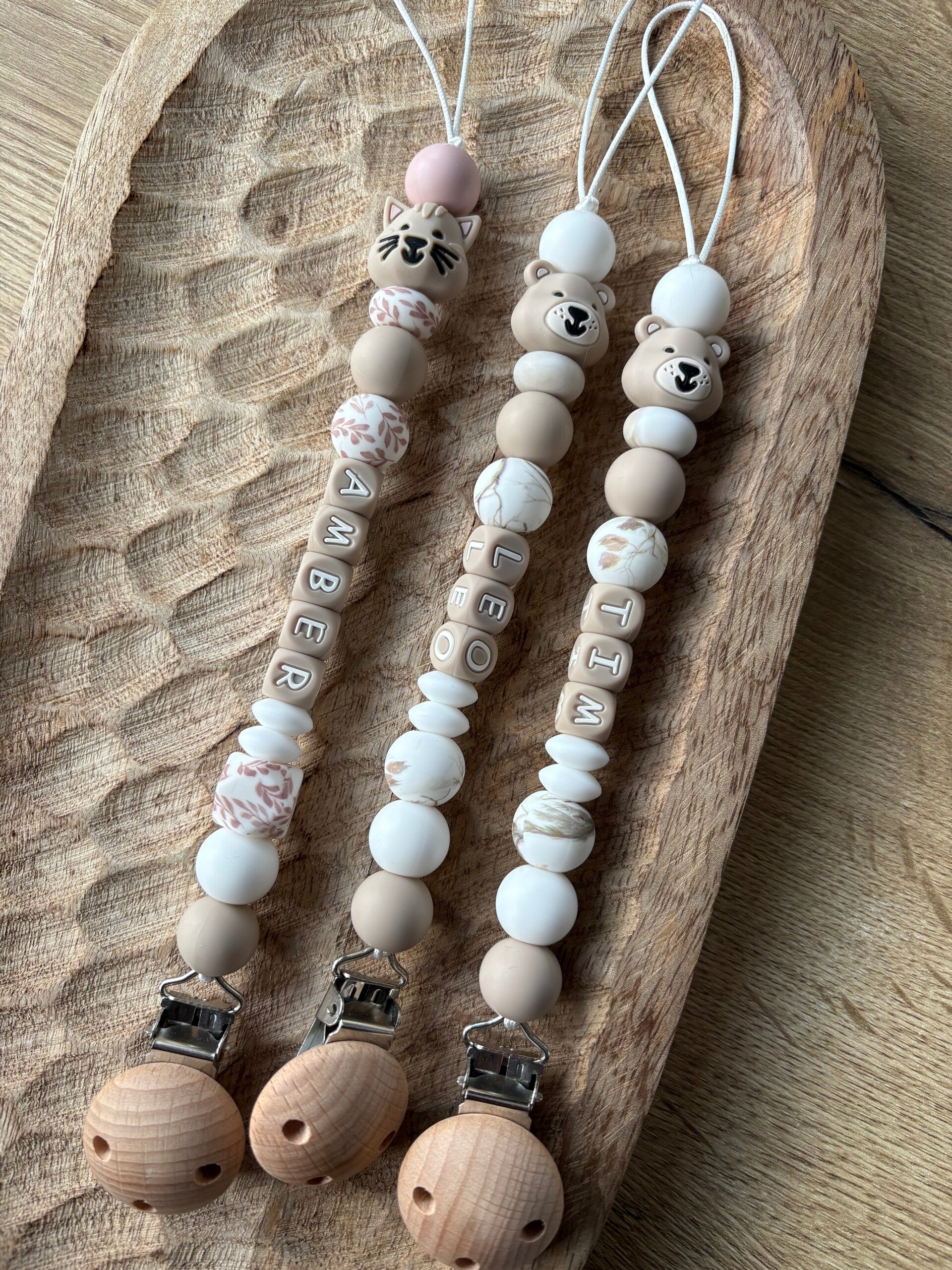 Gepersonaliseerde Speenkoord met naam - Amber- Tim