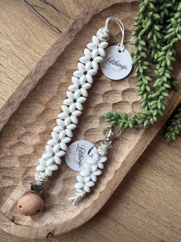 Siliconen Speenkoord Wit  Handgemaakt Bloemen Design | Daisy