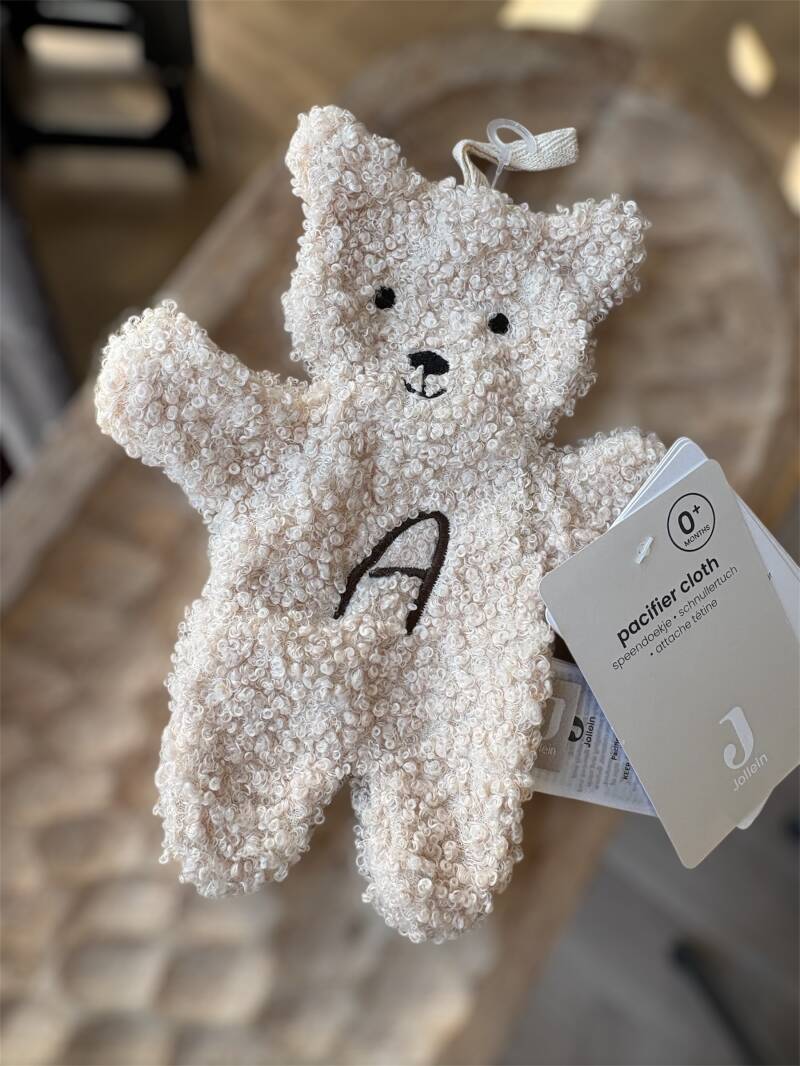 Speendoekje met letter | Geborduurd speendoekje baby Beige