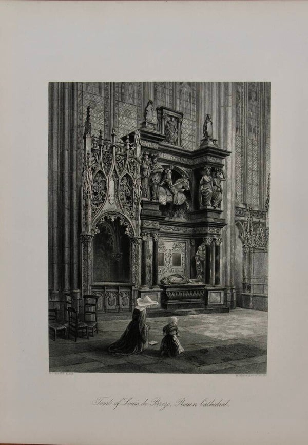 19th century steel engraving “Tomb of Louis de Breze, Rouen Cathedral”