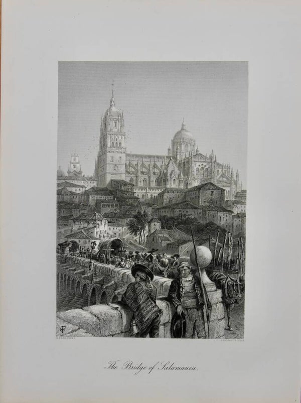19th century steel engraving print “The Bridge of Salamanca”
