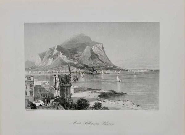 19th century steel engraved print “Monte Pellegrino, Palermo”