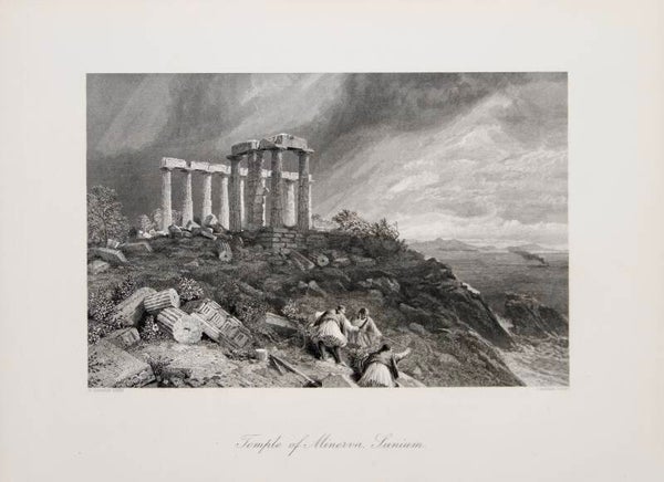 19th century steel engraved print “Temple of Minerva, Sunium”
