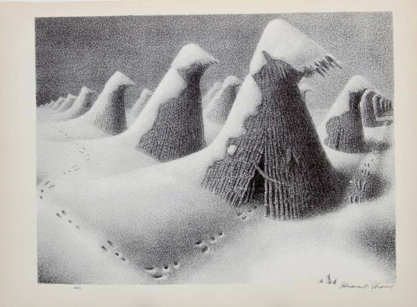 Mid Century American reproduction print “January” by Grant Wood