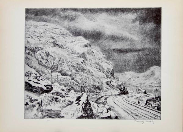 Mid Century American reproduction print “Hudson Highlands Under Snow” by Harry Wickey