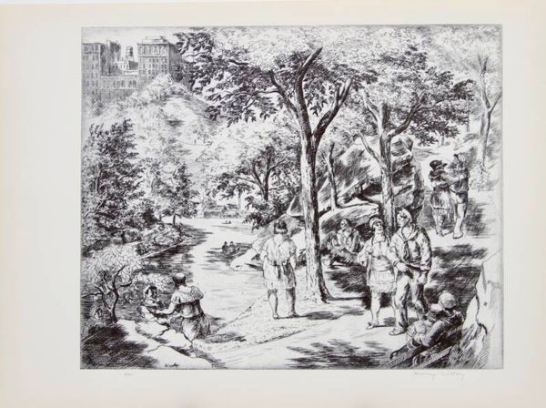 Mid Century American reproduction print “Central Park” by Harry Wickey