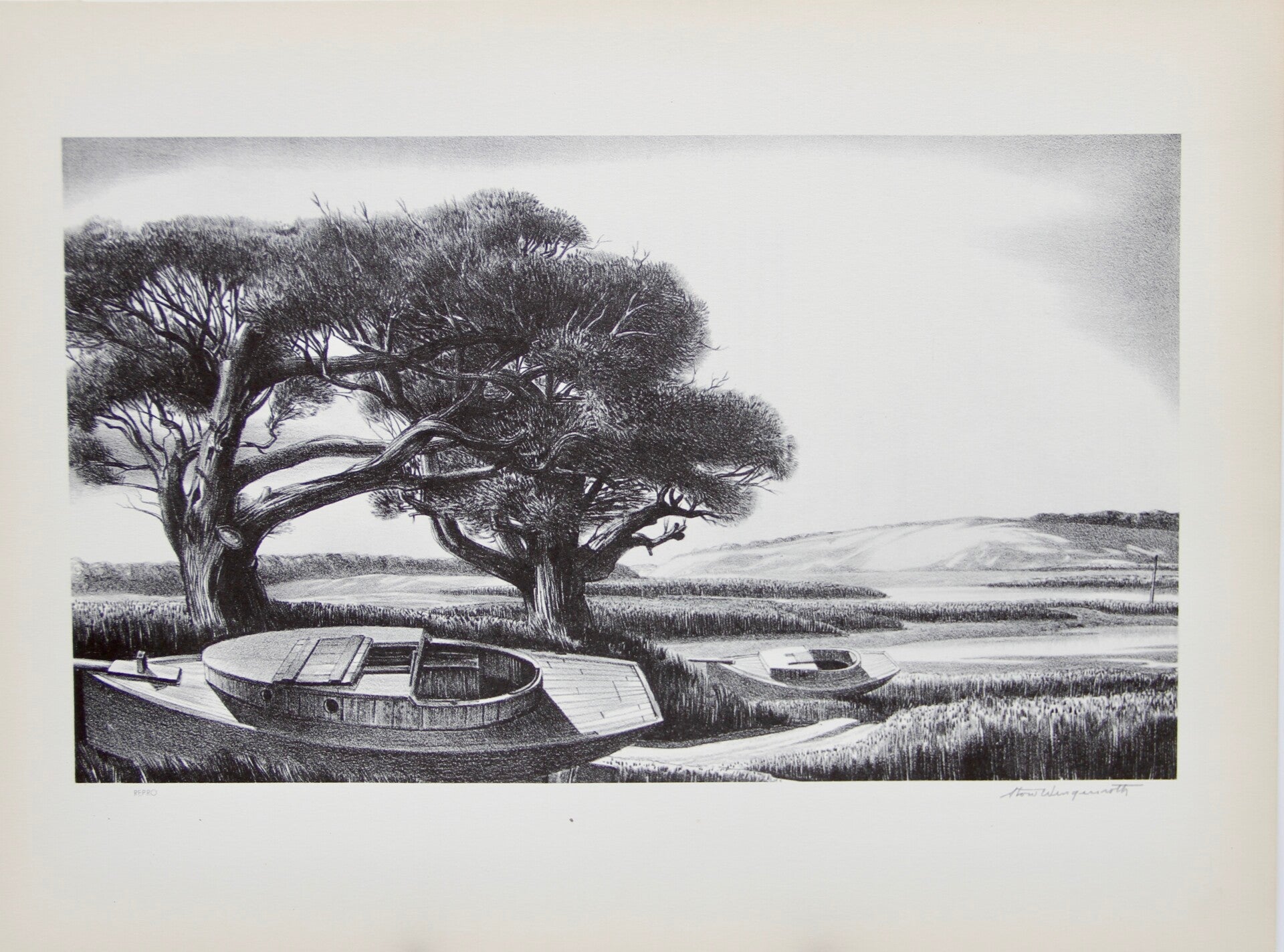 Mid Century American reproduction print “Quiet Day” by Stow Wengenroth