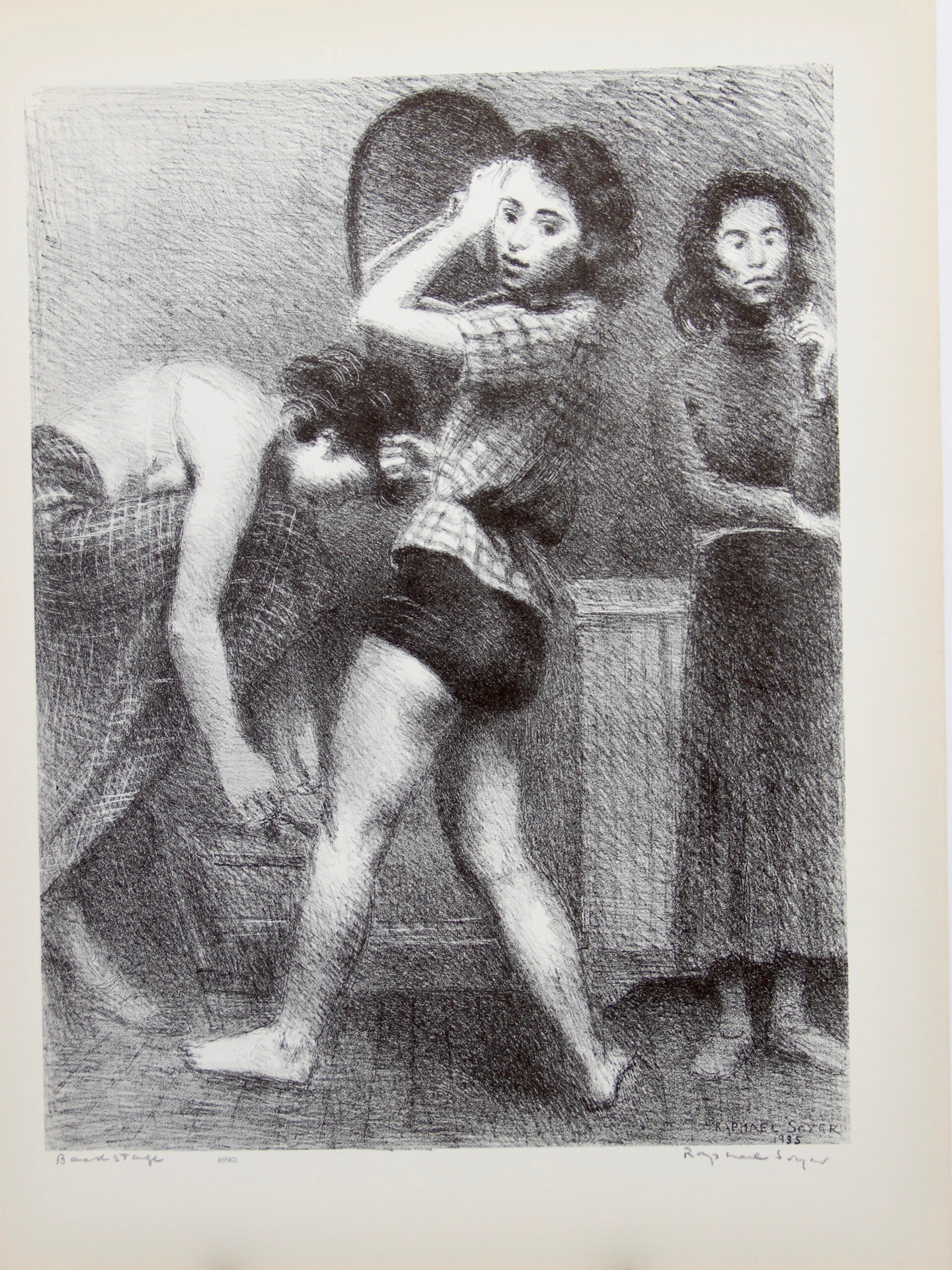 Mid Century American reproduction print “Backstage” by Raphael Soyer”