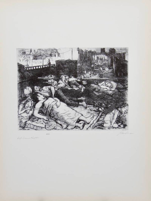 Mid Century American reproduction print titled “Roofs, Summer Night” by John Sloan